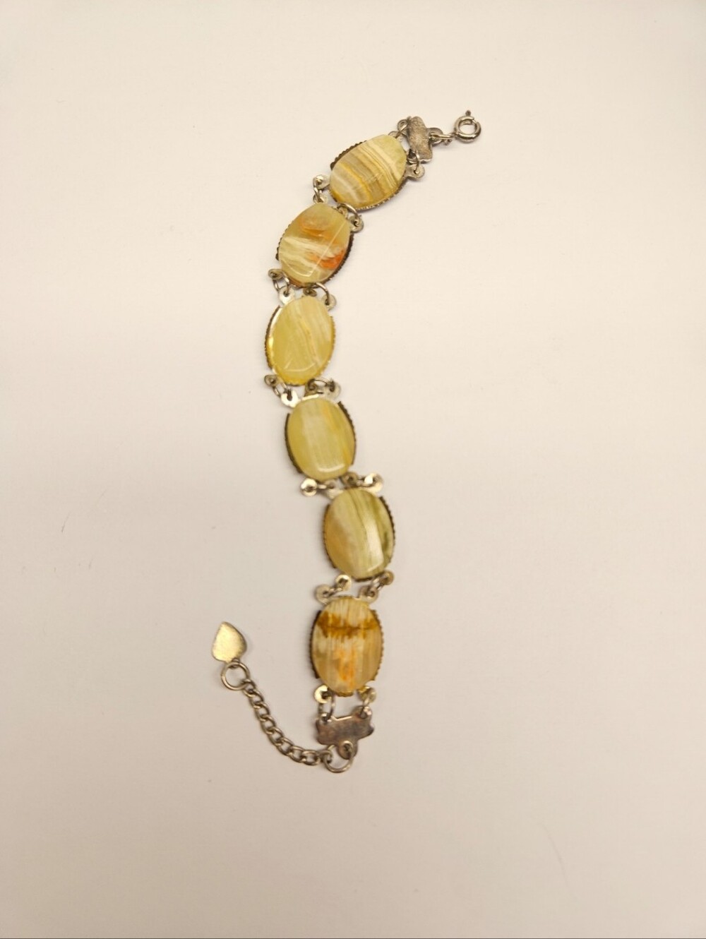 Vintage Silver-Tone Linked Oval Banded Agate Panel Bracelet
